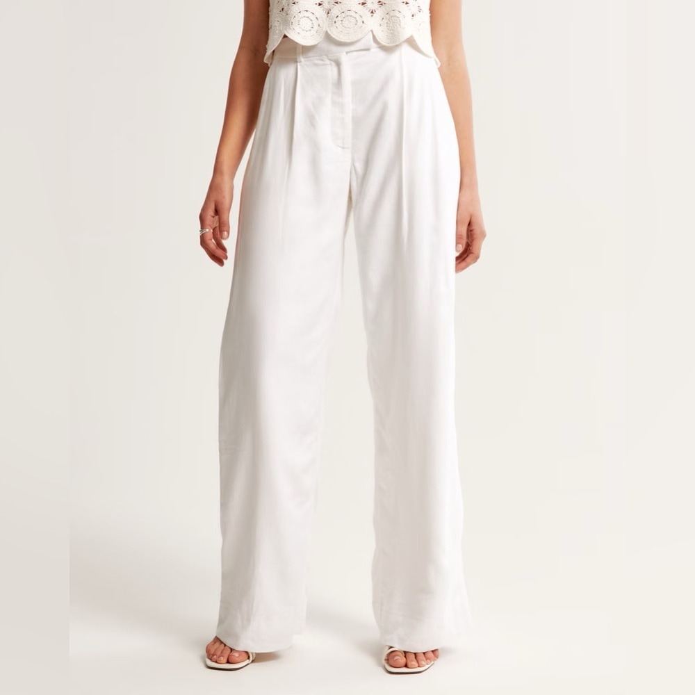 Abercrombie & Fitch Whiite Wide Leg Linen-Cotton Blend Pant Size Large Lined